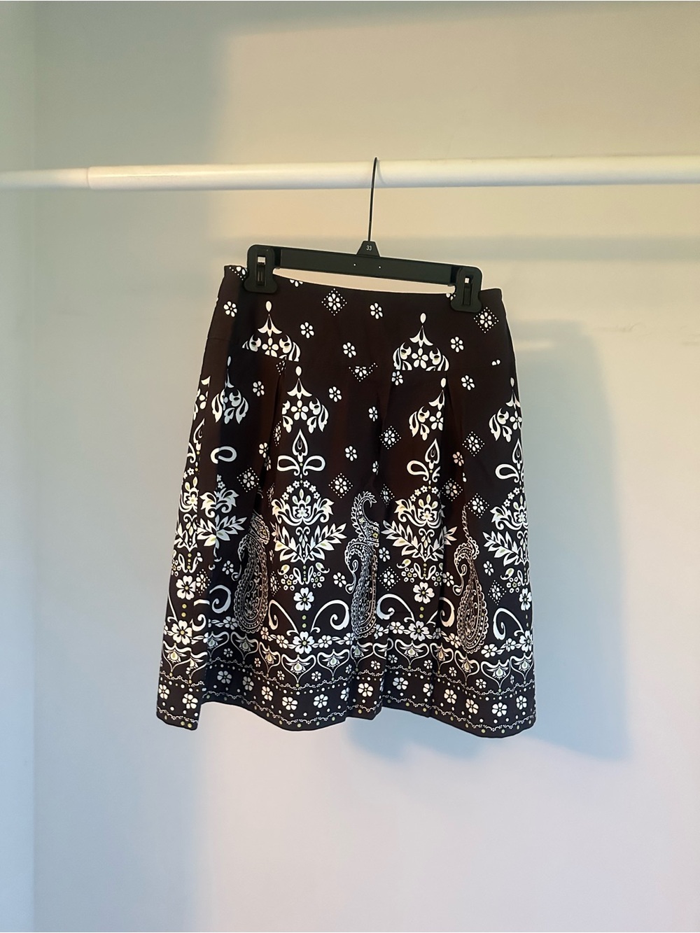 Dark Brown Floral Print A-Line Skirt - White Pattern